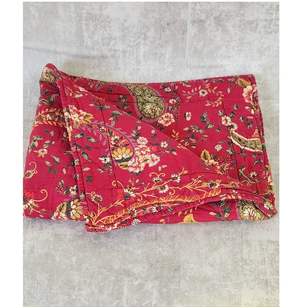 Pottery Barn Quilted Euro Pillow Sham Red Floral Paisley Cotton Cottagecore